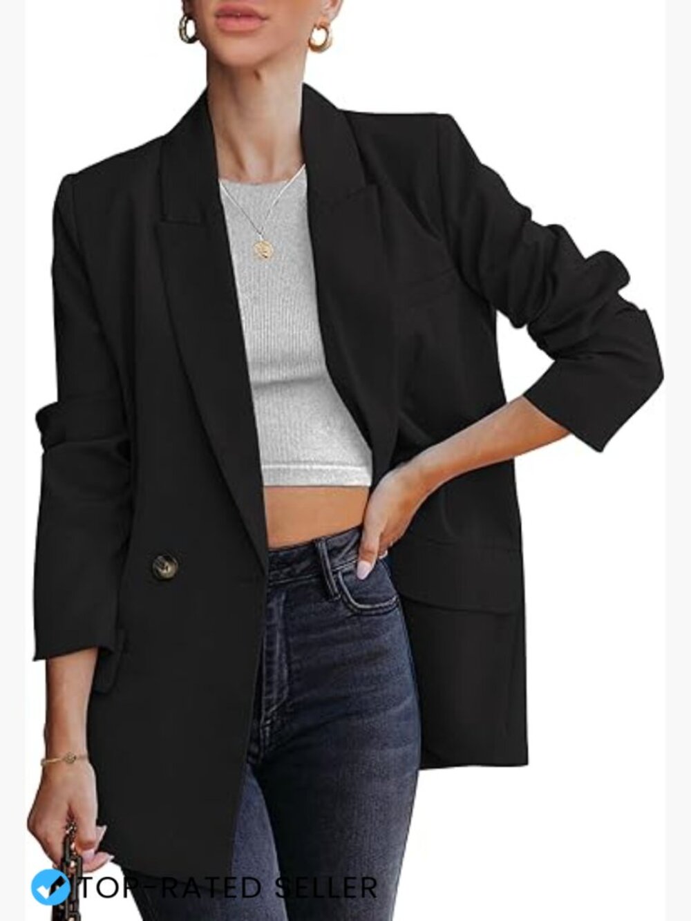 Tailored Blazer Jacket Elegant Work Casual Office Long Sleeve Business Chic